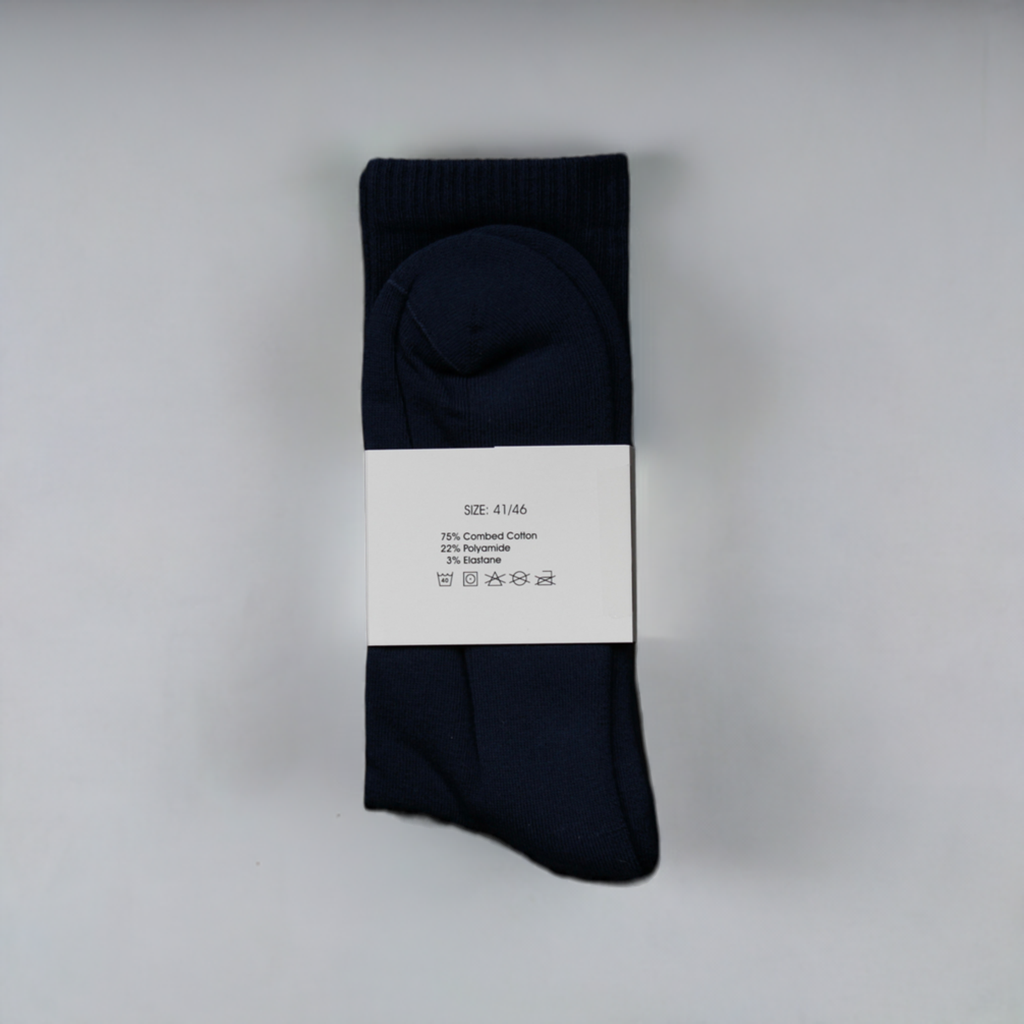 blaue Socken mit weißem Stick